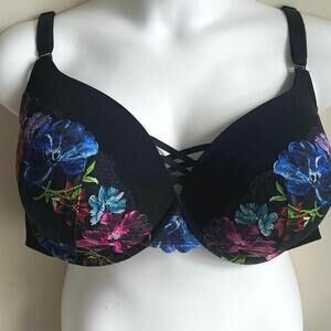 Torrid Curve Plus Size Bras Lot 46DDD Push-Up &‎ T-Shirt Black Lace Floral